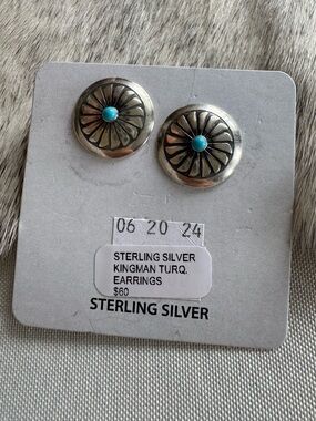 Sterling Silver Kingman Turquoise Concho Stud Earrings